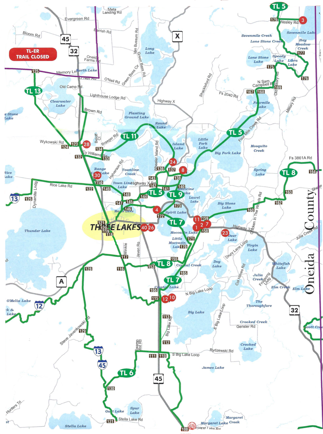 Three Lakes Wi Snowmobile Trail Map Northern Lights Snowmobile Club 